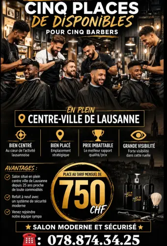 Places pour coiffeurs hommes indépendants A Louer à Lausanne