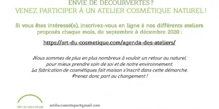 VENEZ PARTICIPER À UN ATELIER COSMÉTIQUE NATUREL !