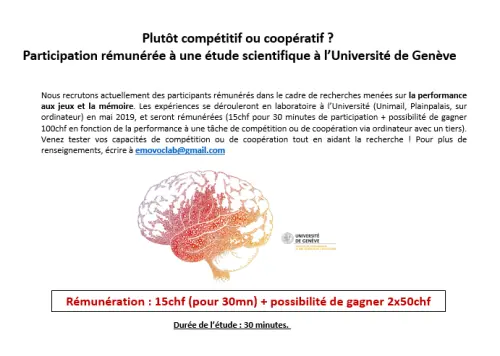 Participation rémunérée - étude scientifique à Genève