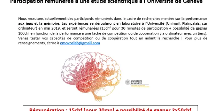 Participation rémunérée - étude scientifique