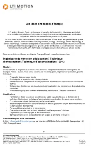 Ingénieur/e de vente  à Granges-Paccot