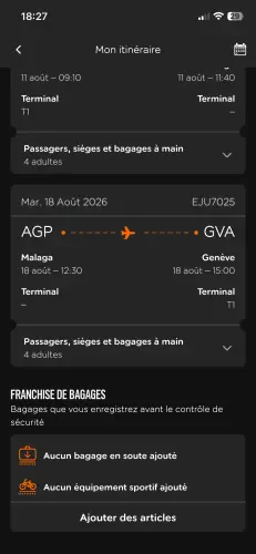 Billets d'avion aller-retour - Genève (Suisse) --> Malaga (Espagne) - 4 personnes à Avenches
