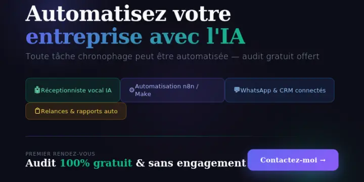 Automatisation IA pour PME – Réceptionniste vocal, n8n, Make – Télétravail