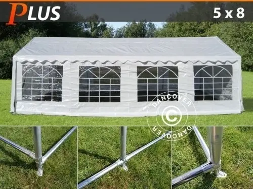 Partyzelt PLUS 5x8m PE, Weiß + Grundrahmen à Zurich