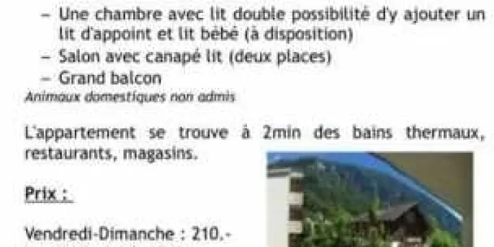 Appartement de vacances rénové à LOECHE-LES-BAINS