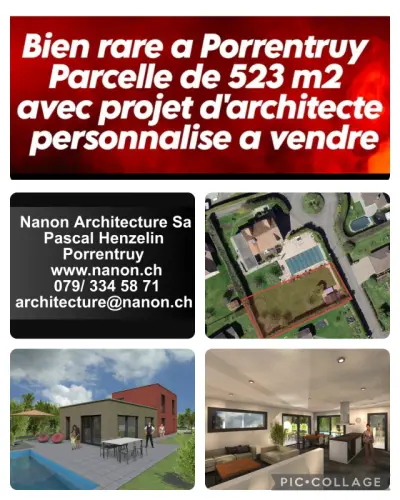 A vendre dre terrain a Porrentruy de 523 m2 avec projet à Porrentruy