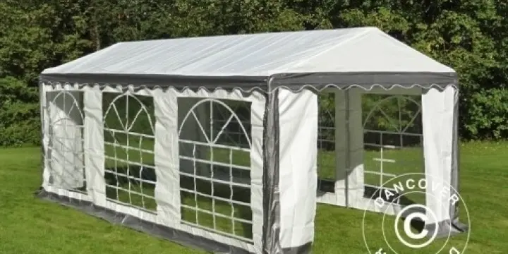 Partyzelt PLUS 4x6m PE, Grau/Weiß