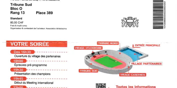 2 tres bonnes places pour Athletissima a prix brade !