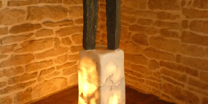 Sculpture en Marbre et Serpentine - Luminaire