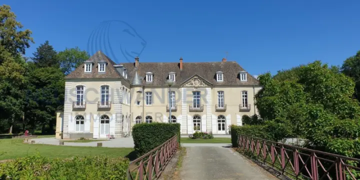 Château entouré de cours d'eau et parc arboré