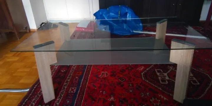 Table basse double verres, état de neuf