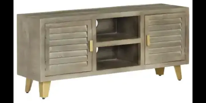 Meuble TV Bois solide de manguier Gris avec laiton