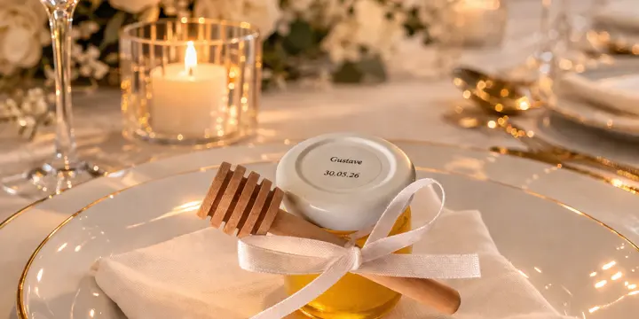 Marque-places et cadeaux invités Mariage - mini pots de miel