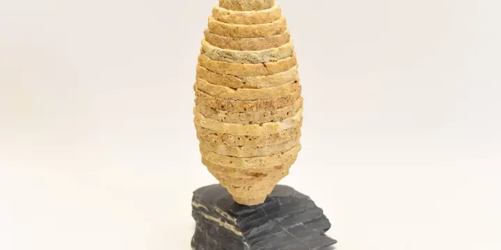 Sculpture en Travertin Doré et Ardoise - Statue Jardin - Décoration Maison