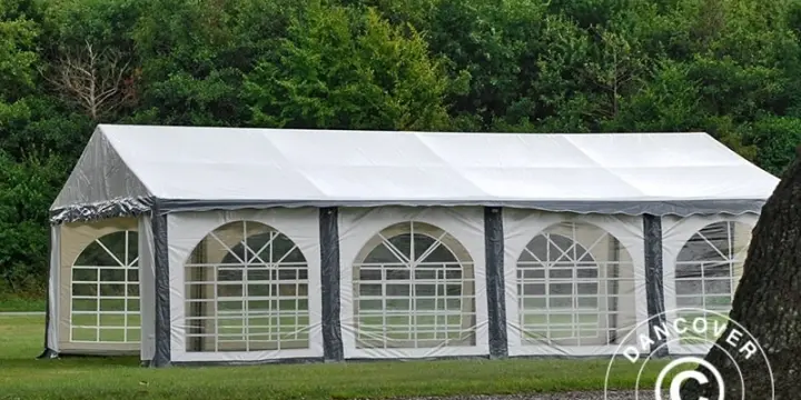 Partyzelt Original 6x8m PVC, Grau/Weiß