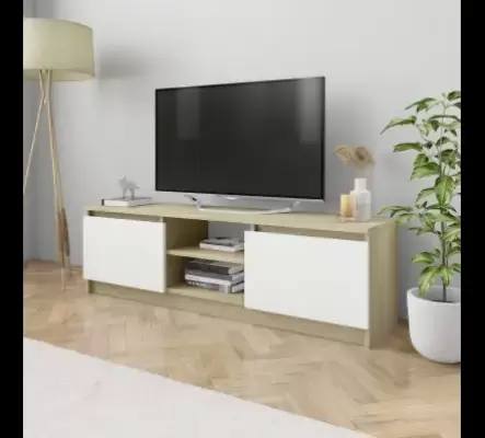Meuble TV Blanc et chêne sonoma Aggloméré