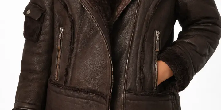 Madelaine - Blouson aviateur en peau lainée marron