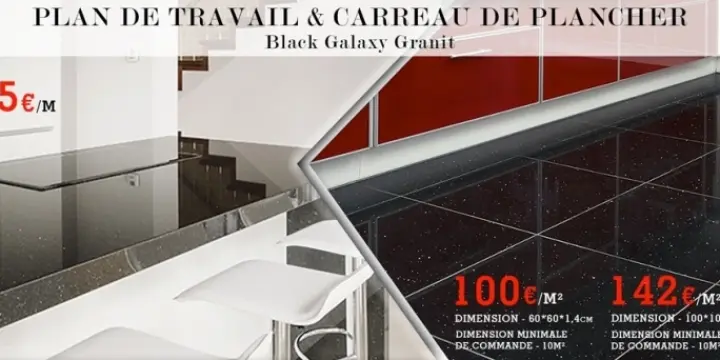 Plan de travail noire de granite galaxie