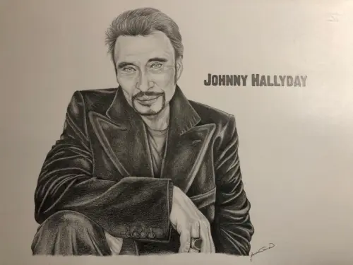 Johnny Allyday dessin au crayon gris à vd