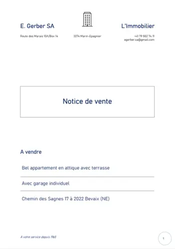 Bel appartement en attique avec terrasse à Bevaix