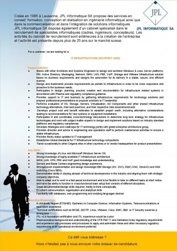  IT Infrastructure Architect (NE)  à st-sulpice