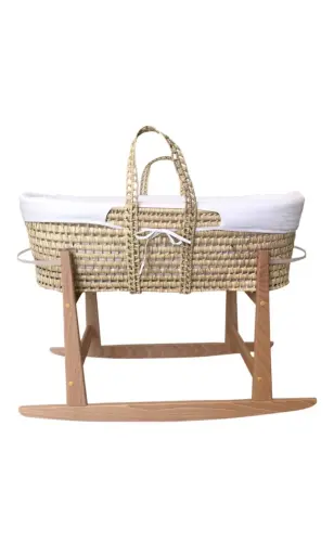 Couffin en osier naturel avec support à bascule en bois - 2 matelas inclus à Genève