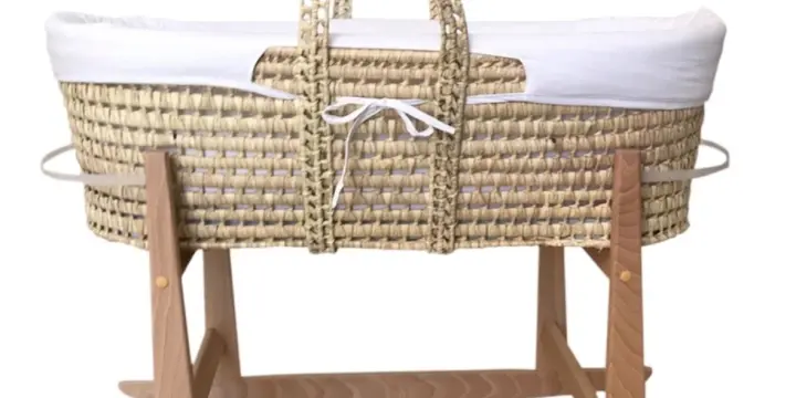 Couffin en osier naturel avec support à bascule en bois - 2 matelas inclus