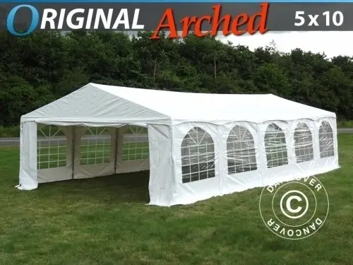 Partyzelt Original 5x10m PVC, "Arched", Weiß à Zurich