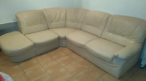 canapé d'angle en cuir beige