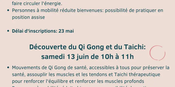 Cours gratuit de Qi Gong à Vernier: 30 mai 2026
