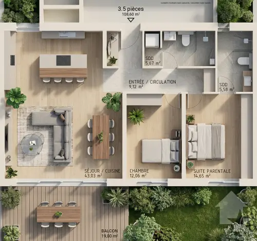 Appartement 3.5 pièces - Lot B3 - Les jardins de Plan-Conthey