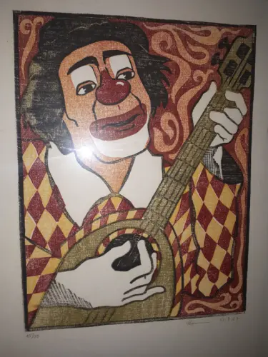 "Clown musical" gravure sur bois à Amance