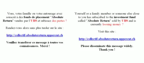 Collectif de défense des épargnants UBS  à Vernier