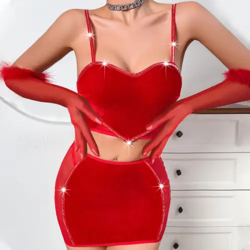 Ensemble lingerie cœur rouge scintillant à Conthey