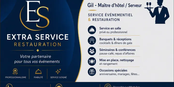 Extra service Maître d'hôtel/Serveur/Majordome - Expérimenté