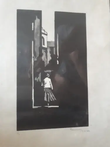 "Rue matinale" gravure sur bois à Amance