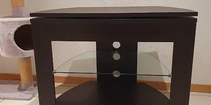 Meuble TV avec tablette en verre et plateau tournant