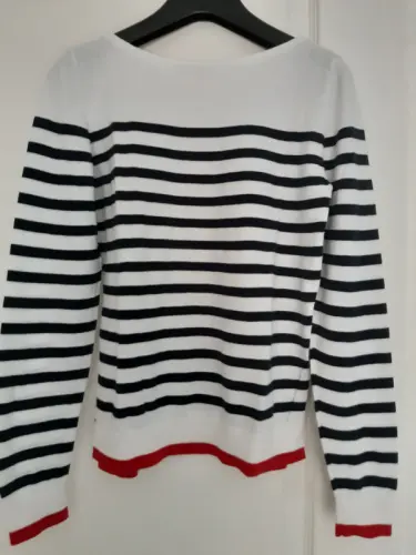 Pull femmeBenetton,blanc marinière,rouge,bleu,S