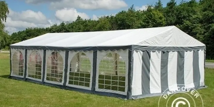 Partyzelt Original 4x10m PVC, Grau/Weiß
