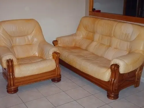Meubles de salon : fauteuil bois et cuir à luxembourg