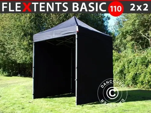 Faltzelt FleXtents Basic 110, 2x2m Schwarz, mit 4 wänden à Zurich