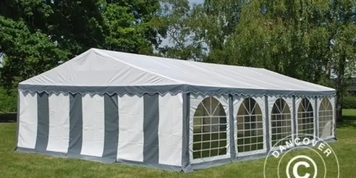 Partyzelt Original 5x10m PVC, Grau/Weiß