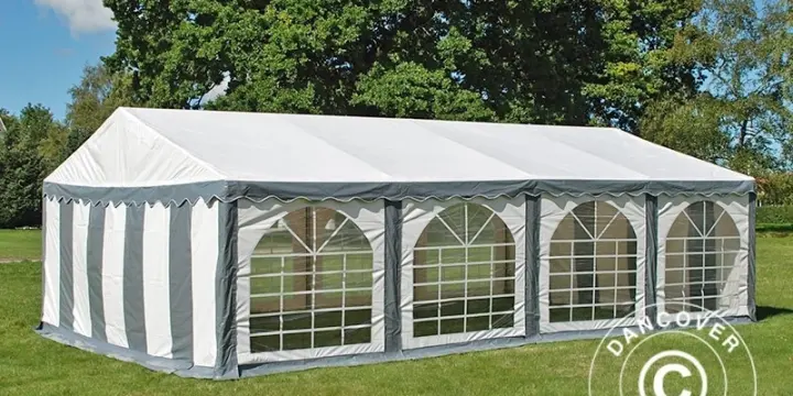 Partyzelt Original 4x8m PVC, Grau/Weiß