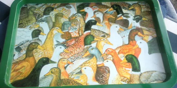 Plateau métal vert motifs canards