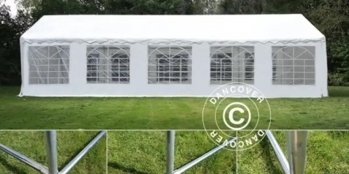 Partyzelt PLUS 5x10m PE, Weiß + Grundrahmen