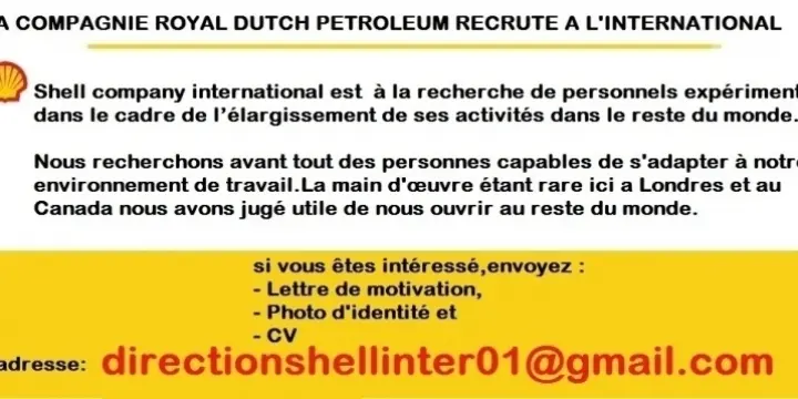 shell petroleum lance un avis de recrutemnte
