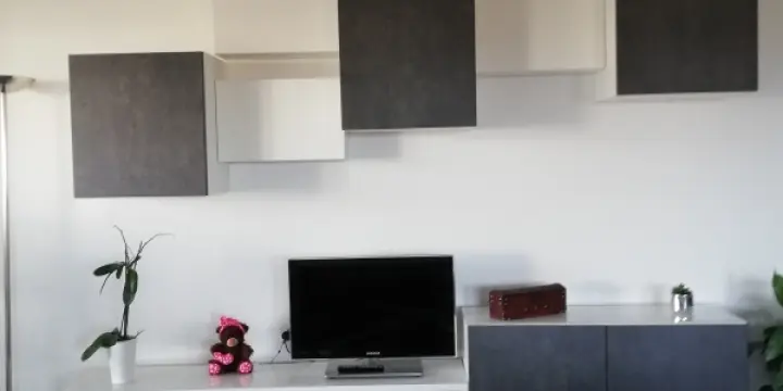 Magnifique meuble TV neuf blanc et gris, moderne