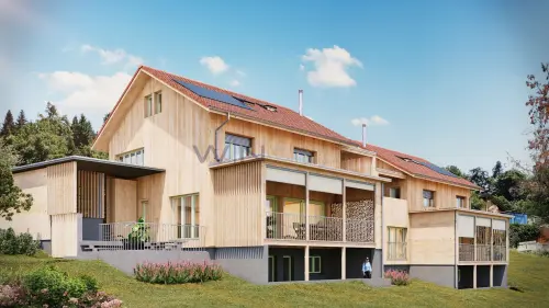 Massivholz-Neubau mit Blick auf den Sarnersee