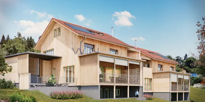 Massivholz-Neubau mit Blick auf den Sarnersee