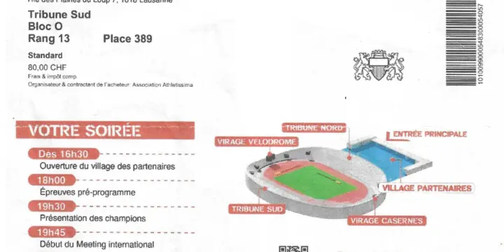 2 Tres bonnes places pour Athletissima a tres bon prix !